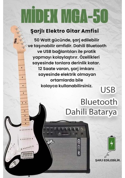 Midex Rph-31wb-50amp Solak Elektro Gitar 50w Amfili Full Set