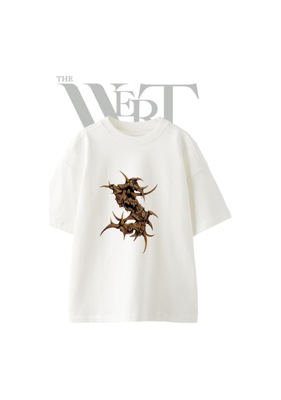 Thewert Seytan Yaratik Tasarım Baskılı Ünisex Beyaz Oversize T-shirt