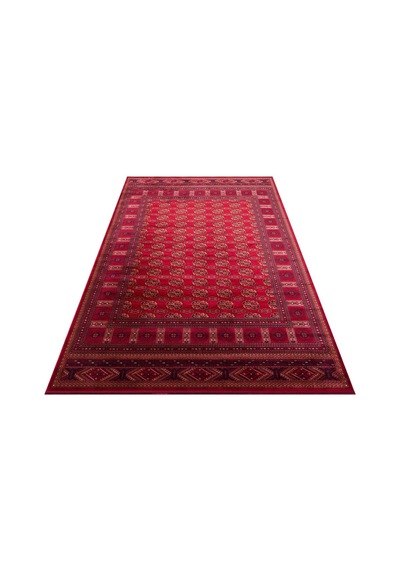 Eko Halı Herat Her 03 Red Afgan Desenli Viskon Sıkı Dokuma Kaymaz Tabanlı İnce Makine Halısı Krem - Kırmızı
