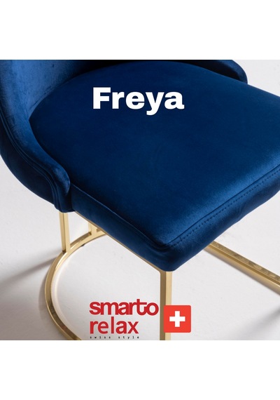 Smarto Relax Freya 2'li Yemek Masası Sandalye Seti - Metal Ayaklı, Mavi Kumaş Mavi Ve Altin Rengi