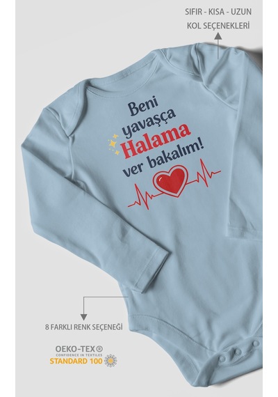 Morivokids Beni Yavaşça Halama Ver Bakalım Uzun Kollu Çıtçıtlı Bebek Body Bebe Mavisi