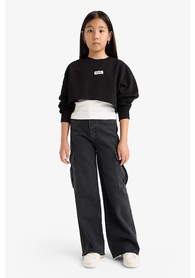 Defacto Kız Çocuk 2li Takım Relax Fit Bisiklet Yaka Baskılı Sweatshirt Atlet F2797a825aubk81 Siyah