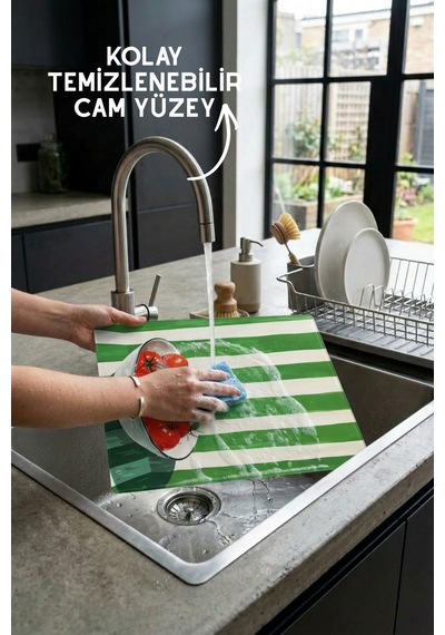 Domates Desenli Cam Kesim Tahtası - 25x35cm -dayanıklı Ve Pratik Kesim Matı Kırmızı