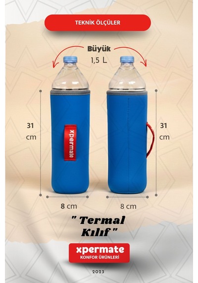 Xpermate Termal İçecek Kılıfı Sıcak & Soğuk Tutan Su Termal Kılıf 1,5l Mavi