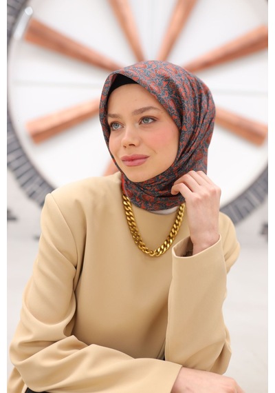 Silk Home Soft Eşarp 73077-19 Arlak Turuncu, Petrol Yeşili, Kiremit Bordo