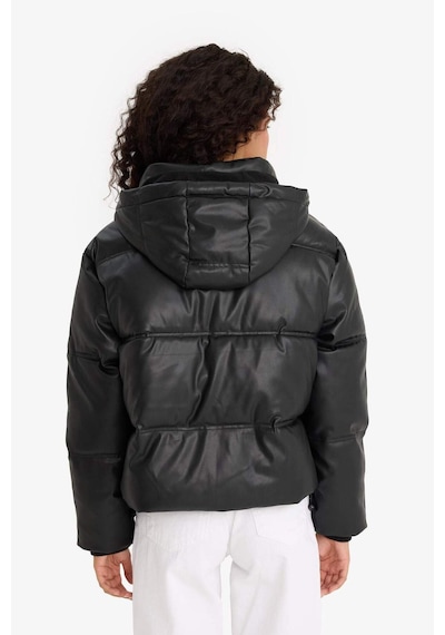 Defacto Regular Fit Kapüşonlu Polar Astarlı Suni Deri Mont F2142ax25wnbk27 Siyah-bk27