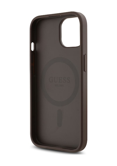 Apple Uyumlu iPhone 15 Kılıf Guess Lisanslı Magsafe Şarj Özellikli Gül Baskılı 4g Desenli Yazı Logolu Kahverengi