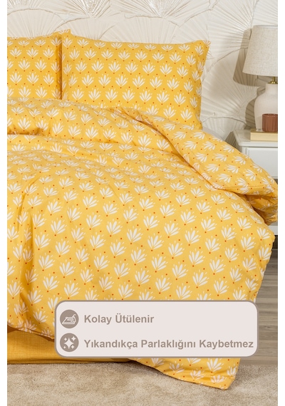 Elart Riva Nevresim Takımı Çift Kişilik Lastikli Çarşaf 200x220 Cm Sarı Sarı