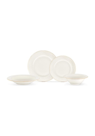 Madame Coco Relief 24 Parça Yemek Takımı Beyaz - Gold