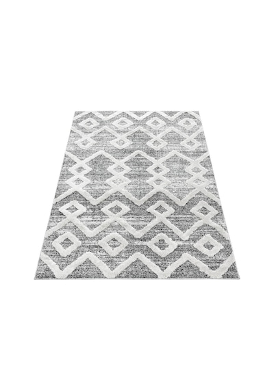 Yumuşak Bukle Tabanlı Modern Kabartmalı 3d Inka Motif Desenli Gri Renkli Halı