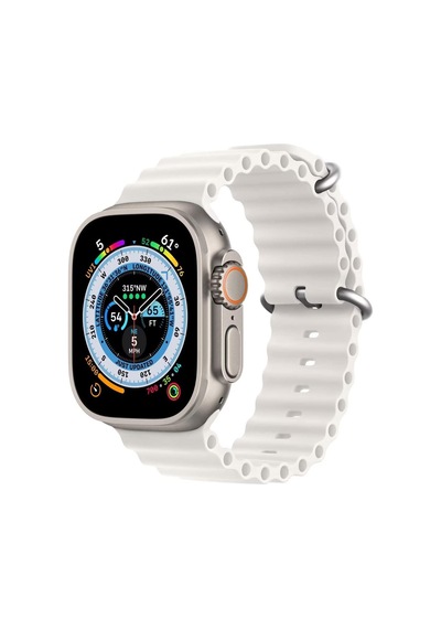Microsonic Apple Uyumlu  Watch Series 7 45mm Kordon Ocean Band Beyaz
