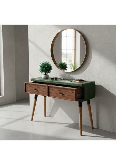 Mobenta Stria Entry: Modern Masif Dresuar 2 Çekmeceli Antre Konsolu - 120x31 Ye-bk Yeşik-bakır