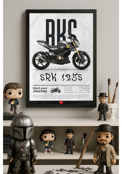 Rks Srk 125 S Siyah Ahşap Çerçeveli Poster, Dekoratif Motosiklet Duvar Tablosu