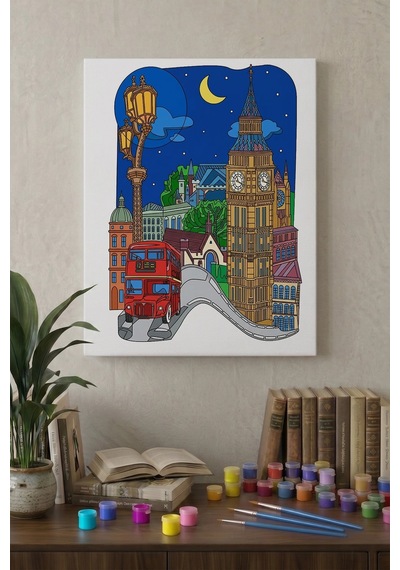 Londra Temalı Mandala Tuval Boyama Seti 40x50 Cm