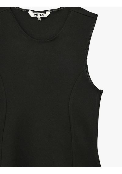 Koton Slim Fit Bisiklet Yaka Kolsuz Bluz Siyah 6sak10030ek