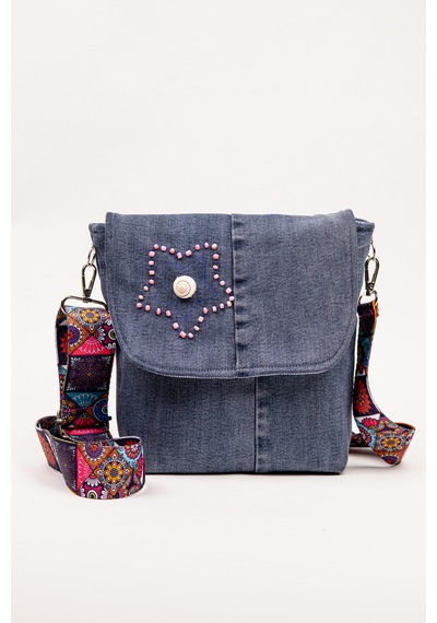 Fabric Craft Bag Omuz Askılı Denim Çanta Ayarlanabilir Askılı Astarlı 26x23 Cm
