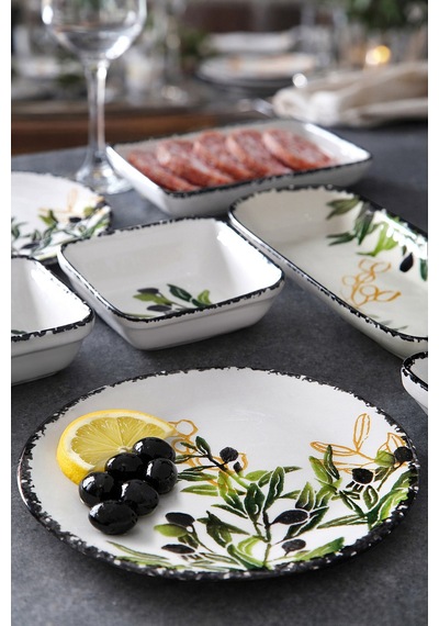 14 Parça 6 Kişilik Handmade Zeytin Kahvaltı Takımı - Lüx Kahvaltılık Sunum Seti Yeşil