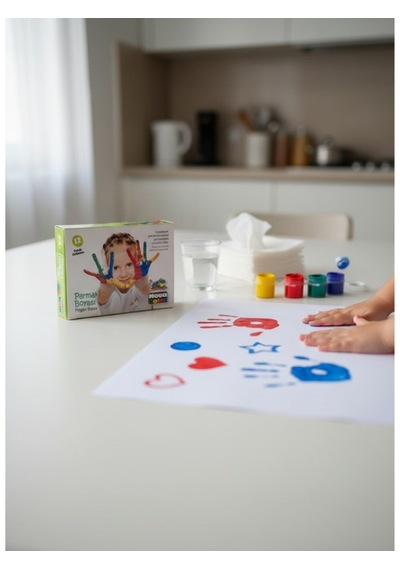 Nova Color 12 Li Parmak Boyası Seti Renkli Kapaklı 20,5 X 24 Cm Anaokulu Kullanımı İçin Çok  Renkli