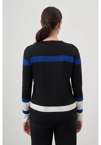 Mizalle Blok Renkli Rayon Siyah/mavi Bluz