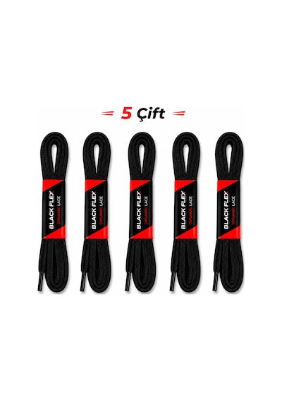 Black Flex Tres Active Bağcık Siyah Seri 5 Çift Siyah Bağcık Beyaz - Siyah