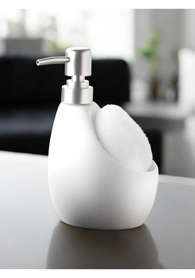 Seramik Mat Beyaz Süngerli Banyo Mutfak Sıvı Sabunluk 500ml Bulaşık Deterjanlık Beyaz