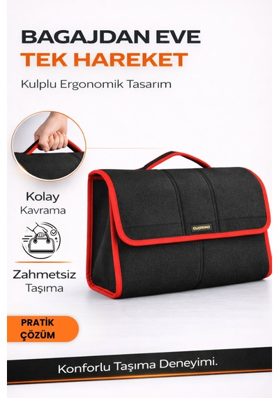 Oto Bagaj Organizer Bagaj Çantası L Boy Kaymaz Cırt Bantlı Velur Kompakt Düzenleyici - Vlx1