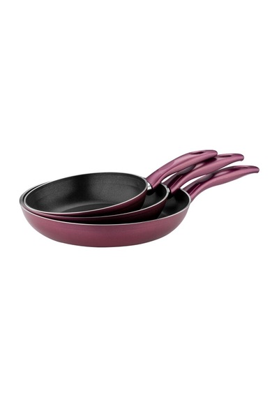 3lü Granit Tek Saplı Tava Seti - Mürdüm Mürdüm