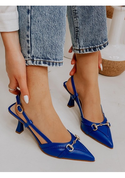 Ervanın Butiği Saks Mavi Deri Moss Toka Detay Kadın Stiletto-3654