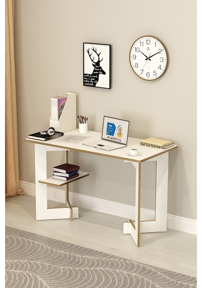 Asra Trend Raflı Modern Çalışma Masası ÇM-02 %100 MDF Bilgisayar Ofis Ders Masası Beyaz