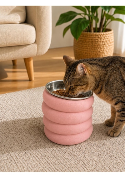 Paslanmaz Çelik Hazneli Kedi Köpek Mama Ve Su Kabı Dekoratif Modern Tasarım Kırmızı / Pembe / Siyah Renk Seçenekleri