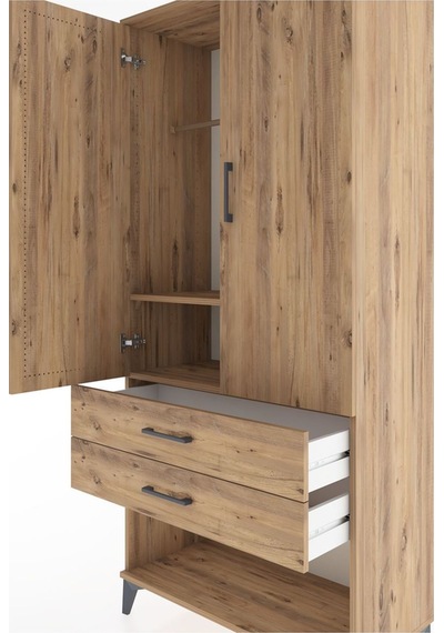 Hyperion Dolap 2 Raflı 2 Çekmeceli Tek Askılı 88x44x195 Çam-çam Atlas Çam
