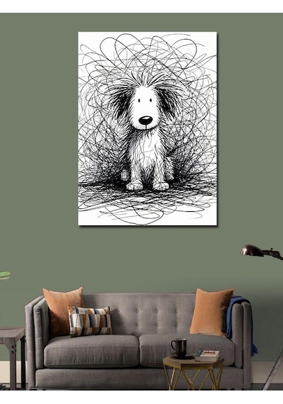 Kanvas Tablo Sevimli Köpek Karakalem 70cmx100cm