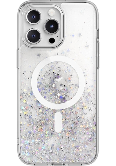 Apple Uyumlu iPhone 15 Pro Max Kılıf M-safe Şarj Özellikli Parlayan Simli Şeffaf Lisanslı Switcheasy Starfi Renksiz