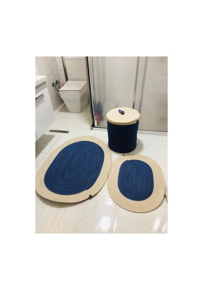 Jüt,hasır,3 Lü,banyo Paspas Takımı,bohem Tarzı Banyo Takımı İndigo Krem İndigo Krem