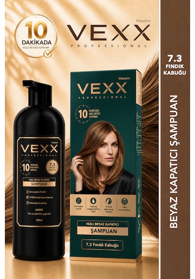 Vexx Professional Beyaz Kapatıcı Pratik Boya Şampuan Fındık Kabuğu 7.3 Amonyaksız Formül 300 Ml.
