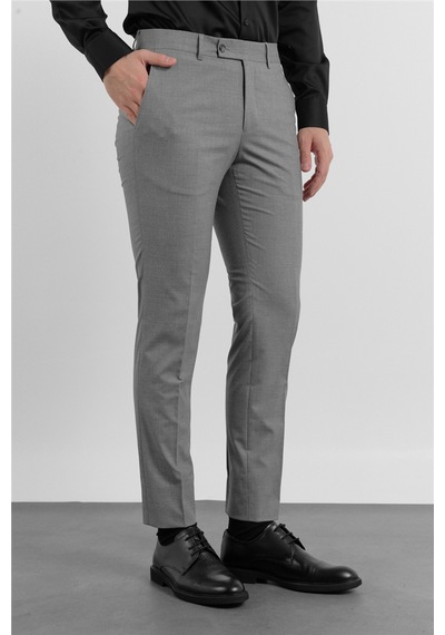 İmza Gri Yan Cep Kazayağı Desen Slim Fit Esnek Classic Pantolon 1003255174