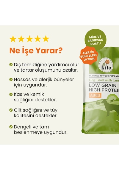 Kito Kuzu Etli Yetişkin Köpek Maması 7 KG + Kito Fresh Levrek Etli Köpek Yemeği 6'lı