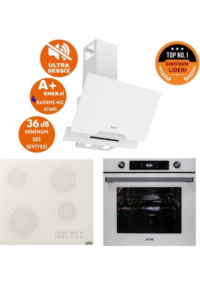Afm Tech Ve Ferre Sessiz Rade Elektrikli Vitro Beyaz Dijital D064-SA + V6-05 + FM7701 Ankastre Set