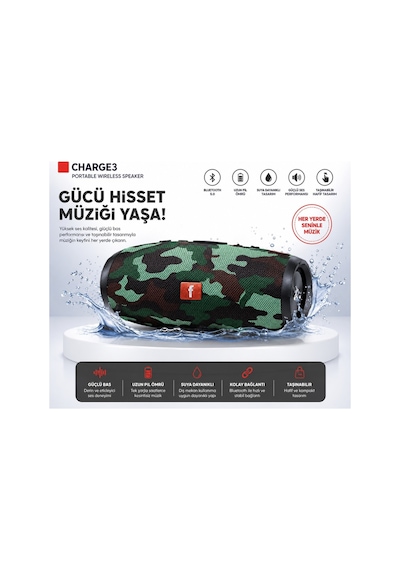Charge3 Bluetooth Hoparlör Usb Ve Hafıza Kartı Girişli Fm Radyolu Şarjlı Taşınabilir Kablosuz Speaker Mp3 Çalar Tüm Cihazlara Uyumlu