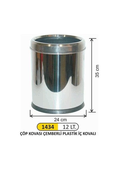 Ofis Tipi 12 Litre Çöp Kovası Paslanmaz Çemberli Çelik