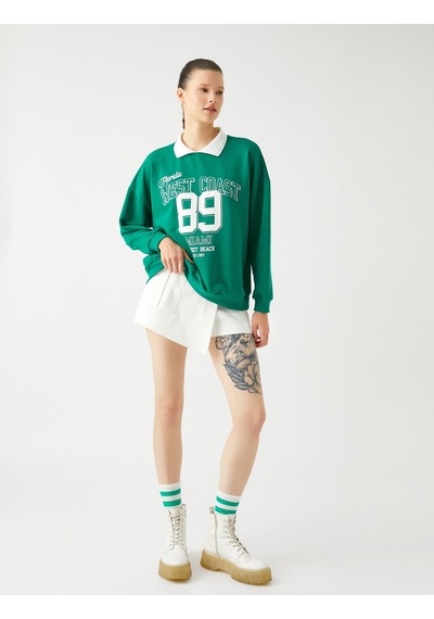 Koton Oversize Sweatshirt Polo Yaka Kolej Baskılı Uzun Kollu Yeşil 4wal10049ık Yeşil Koton Oversize Sweatshirt Polo Yaka Kolej Baskılı Uzun Kollu Yeşil 4wal10049ık Yeşil