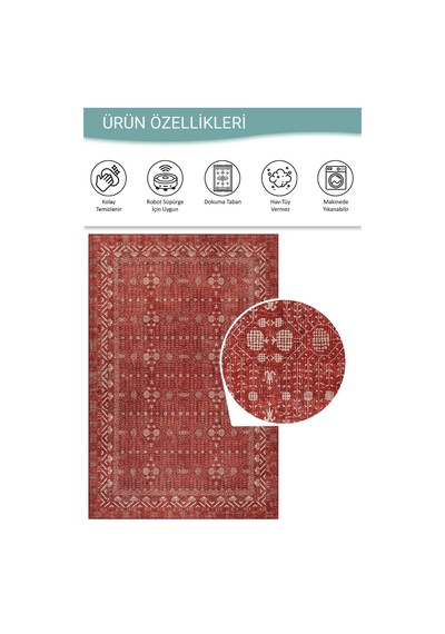 Artloop Folk Kırmızı Minimal Etnik Geometrik Desenli Dokuma Tabanlı Şönil Halı Al 575 Kırmızı Geometrik