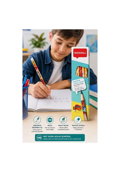 Kurşun Kalem Hb 1 Düzine Kalemtraş Silgi Hediyeli Nataraj Kurşun Kalem Mermer Desen 1 Düzine Çok Renkli