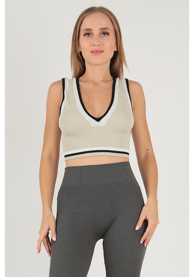 Doremi Seamless Crop Renk Bloklu Spor Bluz Çok Renkli