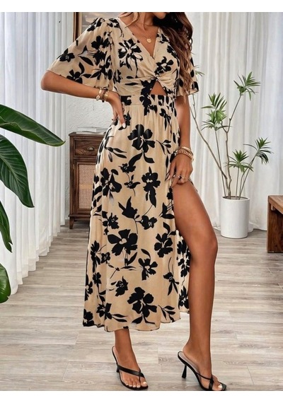 Yake Store Kadın Kısa Kollu V Yakalı Beli Lastikli Yırtmaçlı Uzun Leopar Desenli Süprem Elbise - Kahve Yake Store Kadın Kısa Kollu V Yakalı Beli Lastikli Yırtmaçlı Uzun Leopar Desenli Süprem Elbise - Kahve