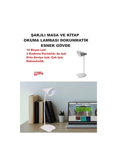 Şarj Edilebilir Dokunmatik Masa Lambası Kitap Okuma Işığı Led Çalışma Okuma 3 Modlu Kademe Işık Beyaz - Beyaz