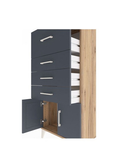 Arges Dolap 4 Çekmeceli 2 Kapaklı 60x30x134 Çam-antrasit Atlas Çam