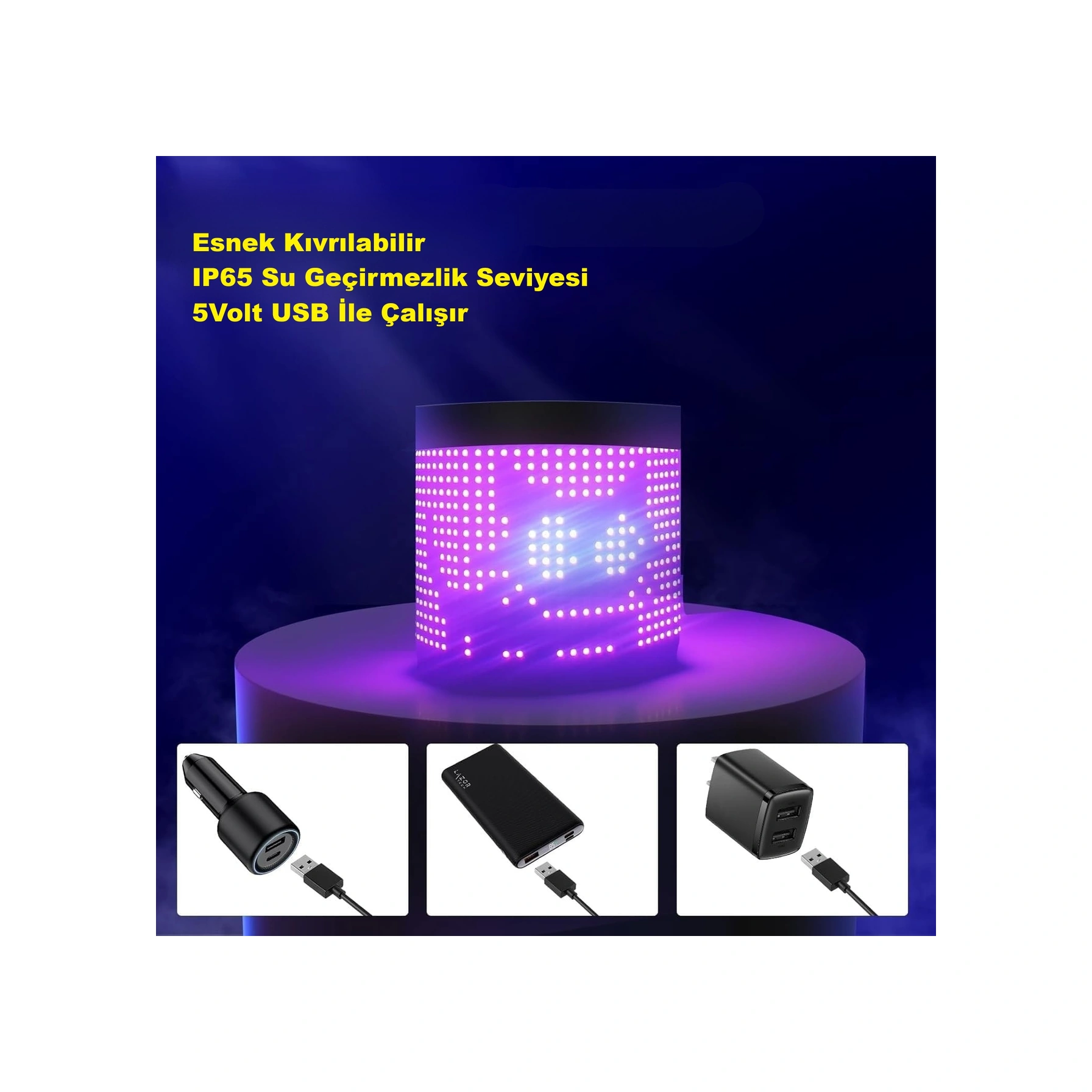 Hymark 35x10cm Programlanabilir Led Matrix Kayan Yazı 20x64 Pixel Emoji Tabela Araba Bluetooth App Kontrol