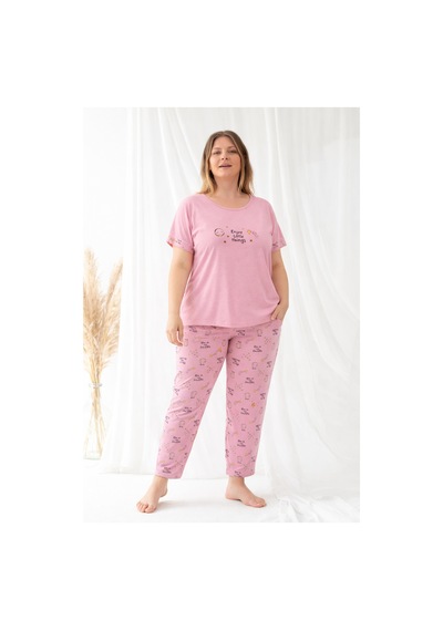 Nisanca Kadın Büyük Beden Rahat Pijama Takımı Yumuşak Dokulu, Konforlu Ev Giyimi Pudra