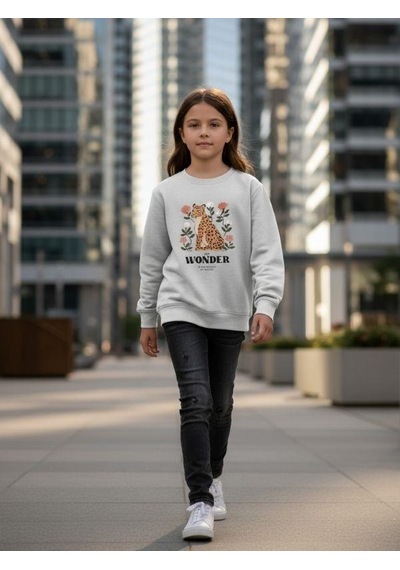 Kız Çocuk Leopar Desenli Sweatshirt-16344 Mavi